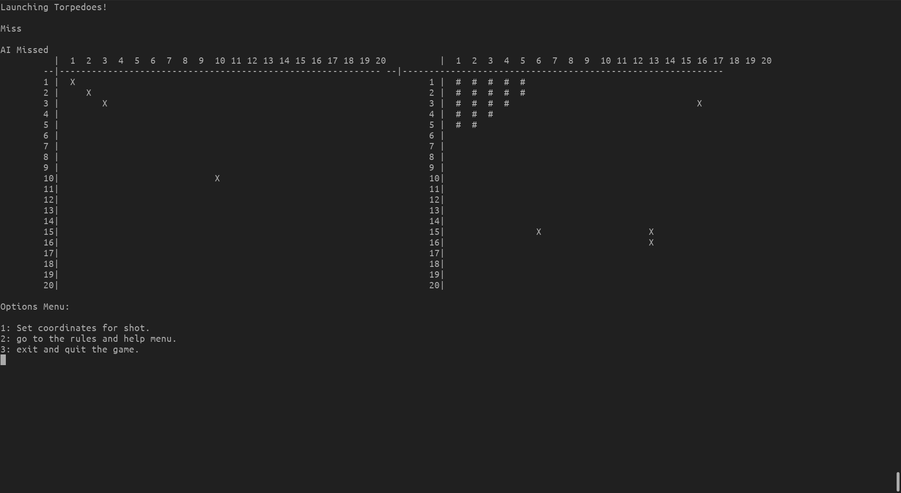 Screenshot of a basic C sharp Battleship game.